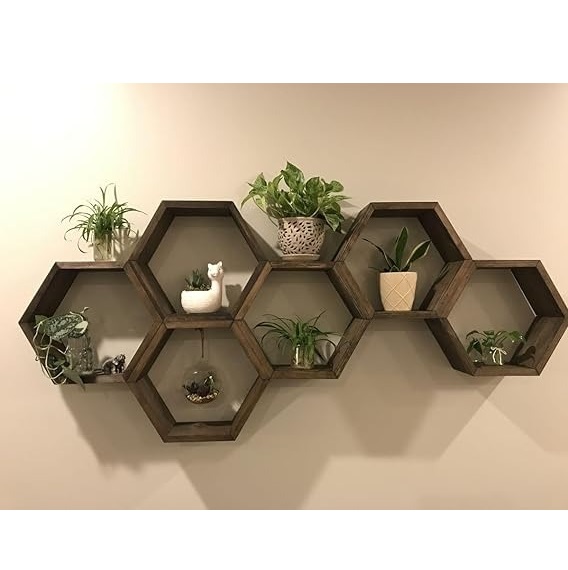Wall Shelves Set of 6 Hexagon Honeycomb Floating Shelf