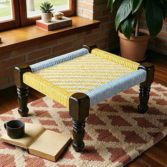 Multicolor Mango Wood Jute Rope Peedi