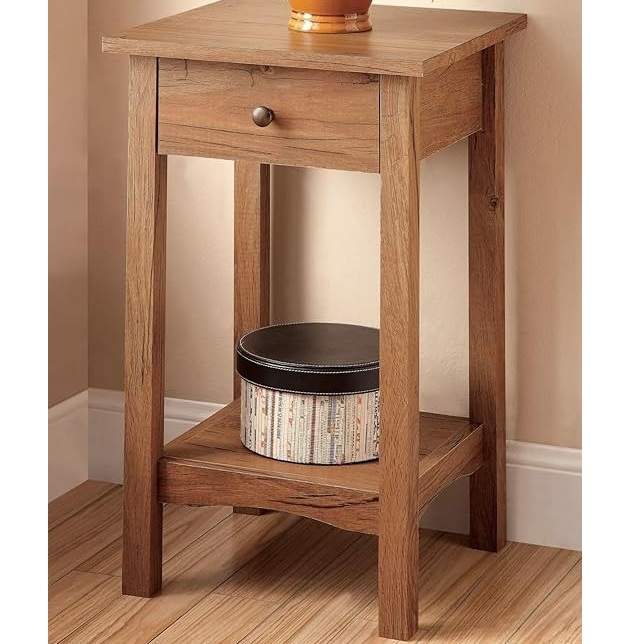 Wooden Side Table with Drawer and Shelf