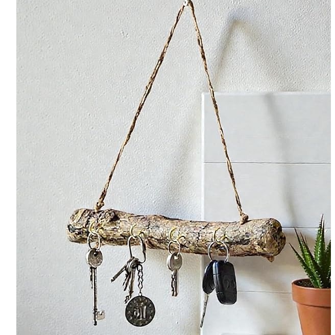 Key Holder Wall Hanging with Jute Rope Rustic Driftwood
