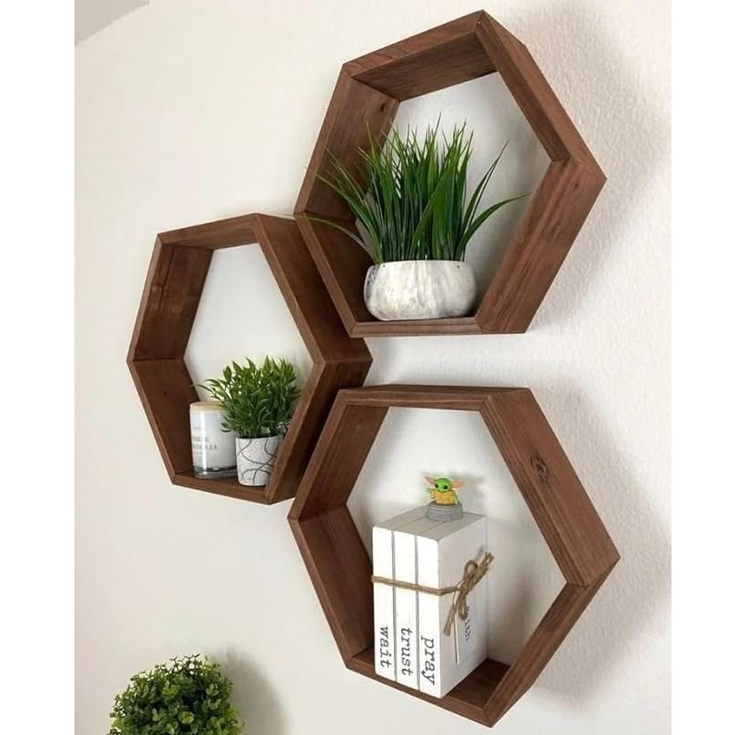Wall Shelves Set of 3 Floating Honeycomb Display Racks
