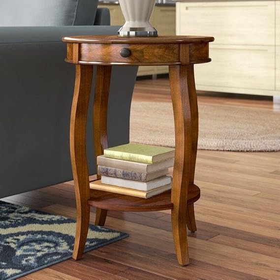Modern Brown Wooden Side Table with Drawer