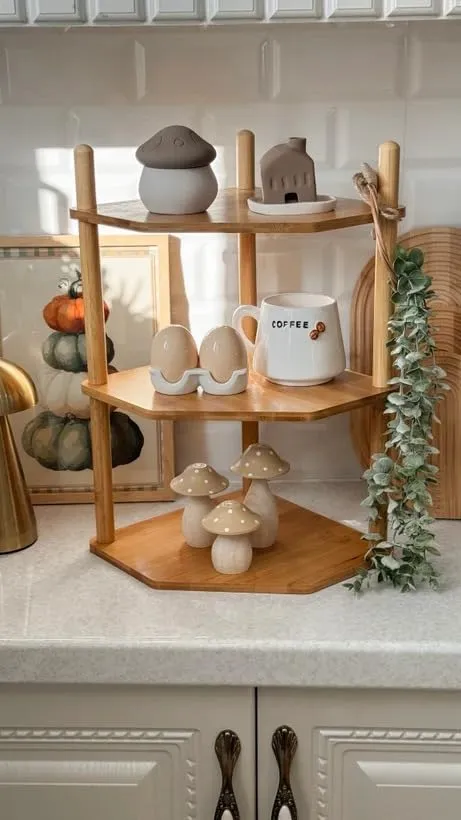 Foldable Kitchen Rack for Kitchen Use Durable Wooden Material Space Saving Storage Shelf Organizer Easy Storage Multipurpose Rack Stand Strong Build Natural Finish for Home Use