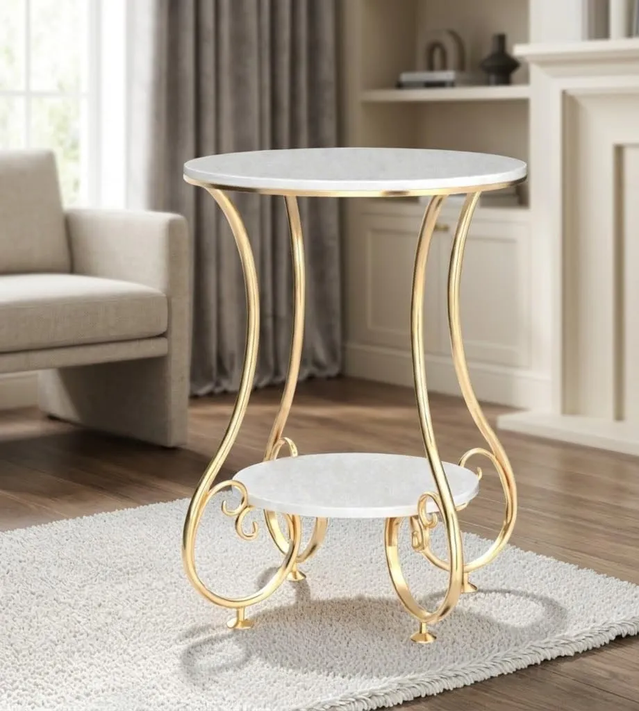 Coffee Table for Living Room Use Durable Wooden Material with Iron Frame Modern Center Table Stylish White and Golden Finish Multipurpose Functional Home Furniture Strong and Elegant Design