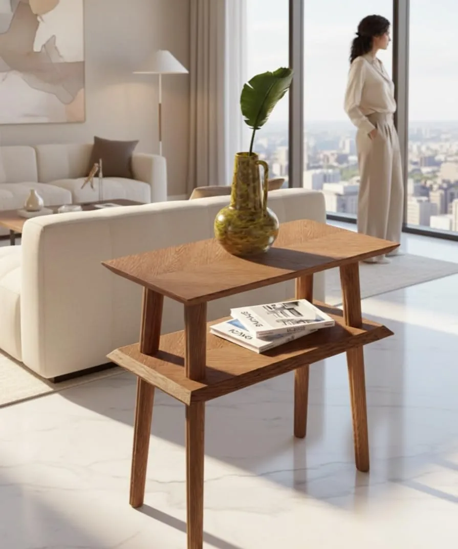 Modern Foldable Wood Bedside Table for Living Room Use Durable Wooden Material Space Saving Side Table Portable Design Multipurpose Use Strong Build Brown Finish Home Furniture