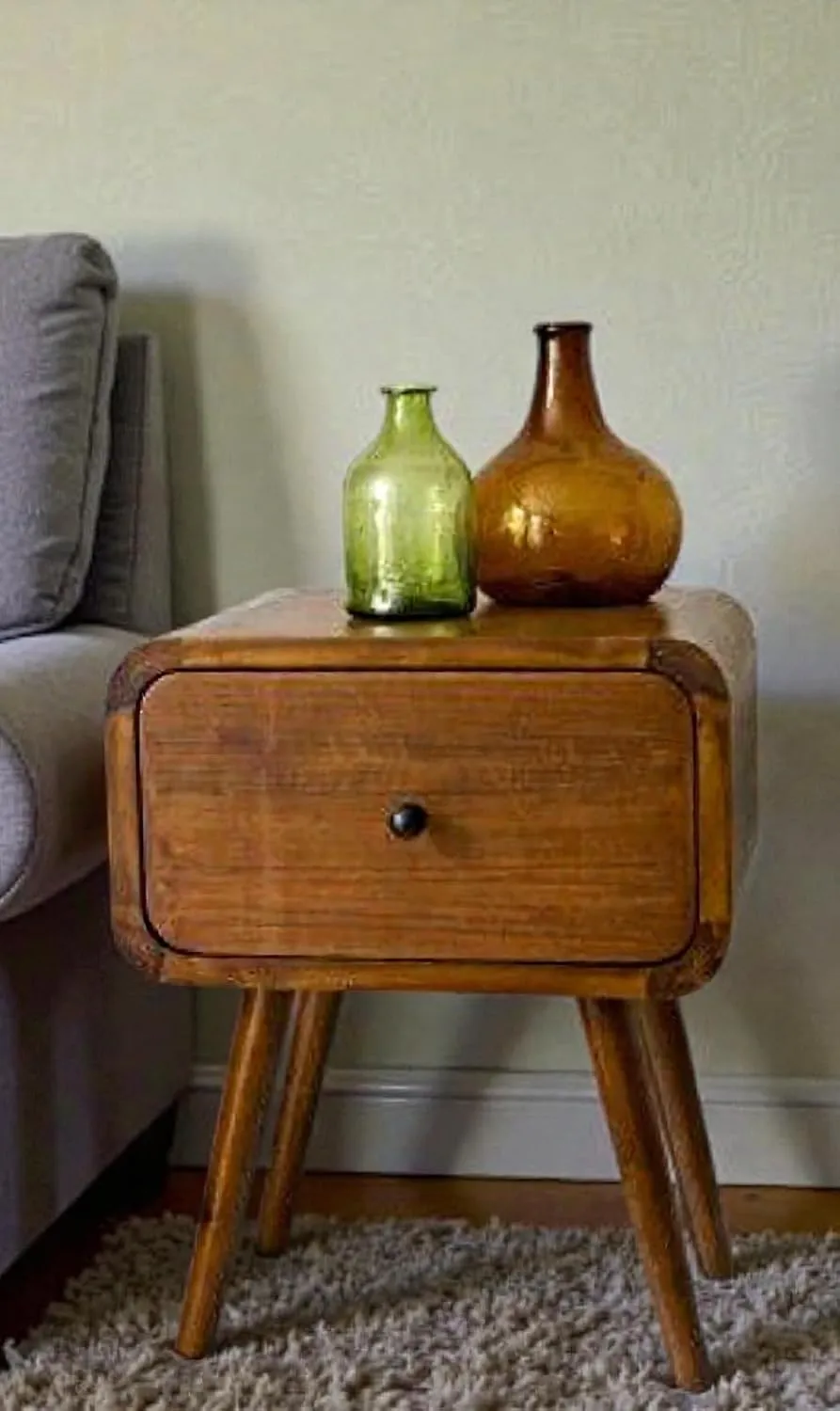 Foldable Wooden Bedside Table with Drawer Brown Wood Nightstand for Bedroom Use Durable Wooden Material Space Saving Design Retro Style Small Side Table Storage Furniture