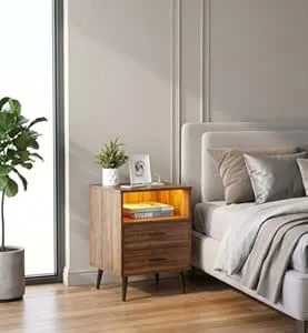 Natural Mango Wood Bedside Table with 2 Drawers Foldable 4 Legs Wooden Night Stand for Bedroom Living Room Use Durable Wooden Material Space Saving Storage Furniture for Everyday Utility
