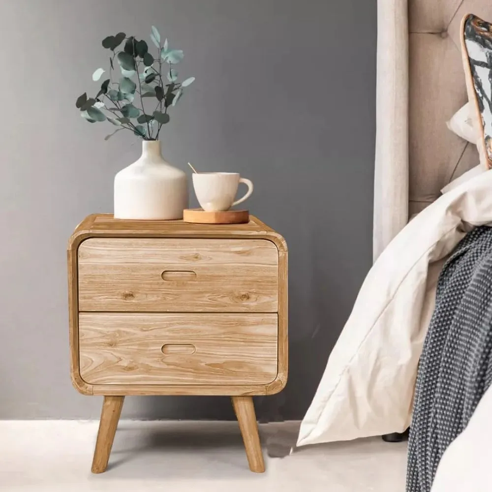 Bedside Table 2 Drawers Wooden Night Stand for Bedroom Use Natural Wooden Material Storage Side Table Compact Furniture for Organization Daily Essentials and Stylish Home Decor Needs