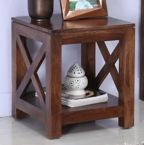 Brown Wooden Bedside Table X Shape Solid Wood Side Table for Living Room Bedroom Use Durable Wooden Material Compact Furniture Accent Table for Organization and Everyday Utility Needs