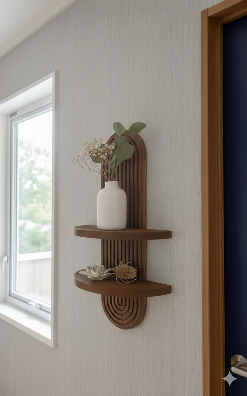 Natural Wood Modern Wall Shelf Floating Wall Mounted Display Rack Wooden Storage Shelf for Living Room Bedroom Decor Durable Wood Wall Shelf Organizer for Home Storage and Display