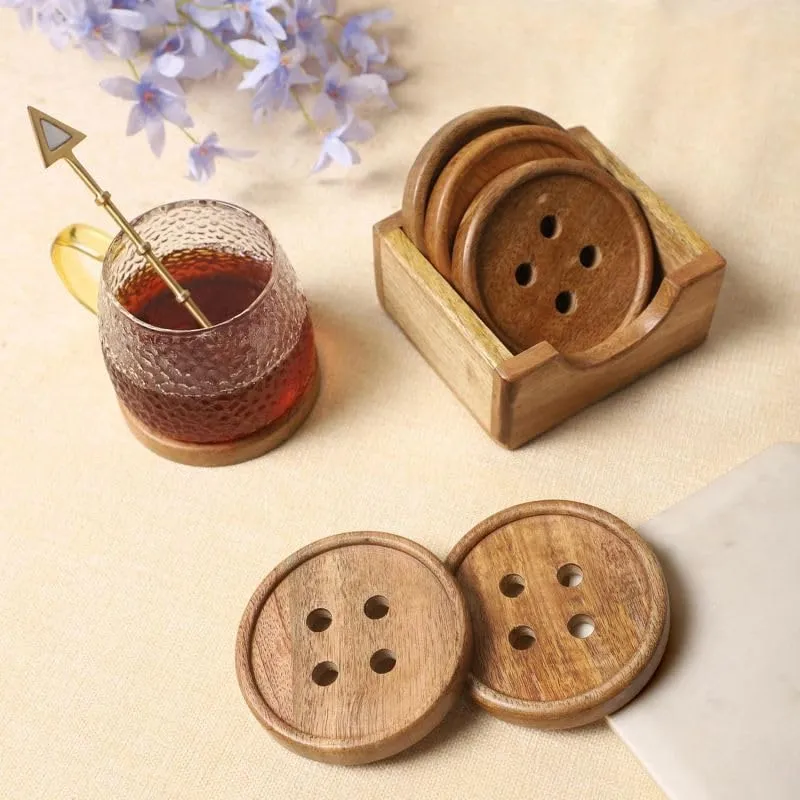 Modern Round Wooden Coasters Set for Coffee Mug Tea Cup Table Use Mango Wood Natural Color Durable Drink Protection Home Dining Office Tabletop Decor Stylish Reusable Heat Resistant Ecofriendly Design