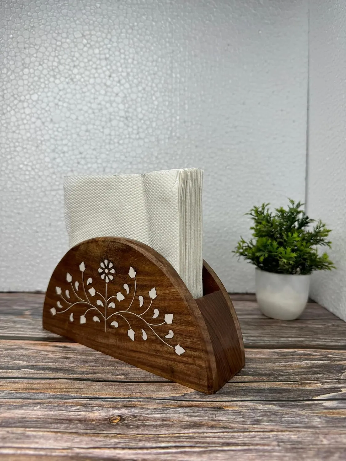 Wooden Napkin Holder Half Moon Shape Brown Tissue Holder for Dining Table Kitchen Use Durable Wood Napkin Stand Table Organizer for Home Restaurant Daily Use Compact Design