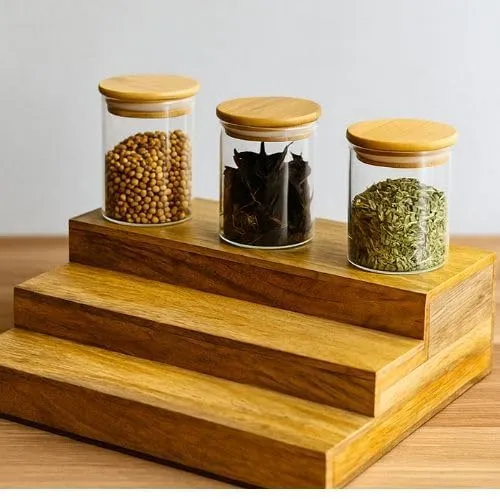 Mango Wood Spice Rack Organizer 3 Tier Wooden Kitchen Storage Rack Natural Finish Spice Shelf for Counter Use Durable Wood Spice Organizer for Home Kitchen Space Saving Storage