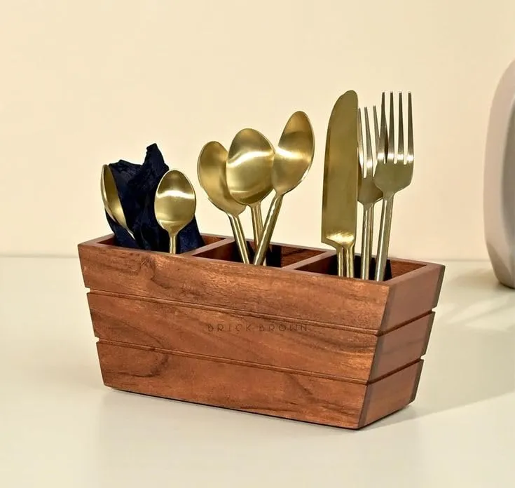 Wooden cutlery holder for dining table use durable wood material utensil holder stand for kitchen storage spoons forks knives compact design for daily use table organizer solution