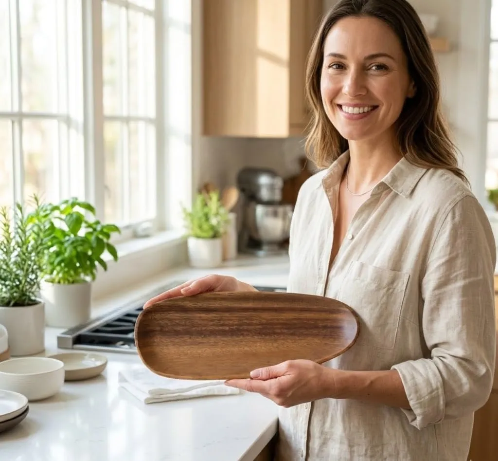 Mango Wood Serving Tray Wooden Snack and Dry Fruit Platter Natural Finish Food Tray for Kitchen Dining Use Durable Wood Tray for Serving Snacks Fruits Tea Coffee Home Use