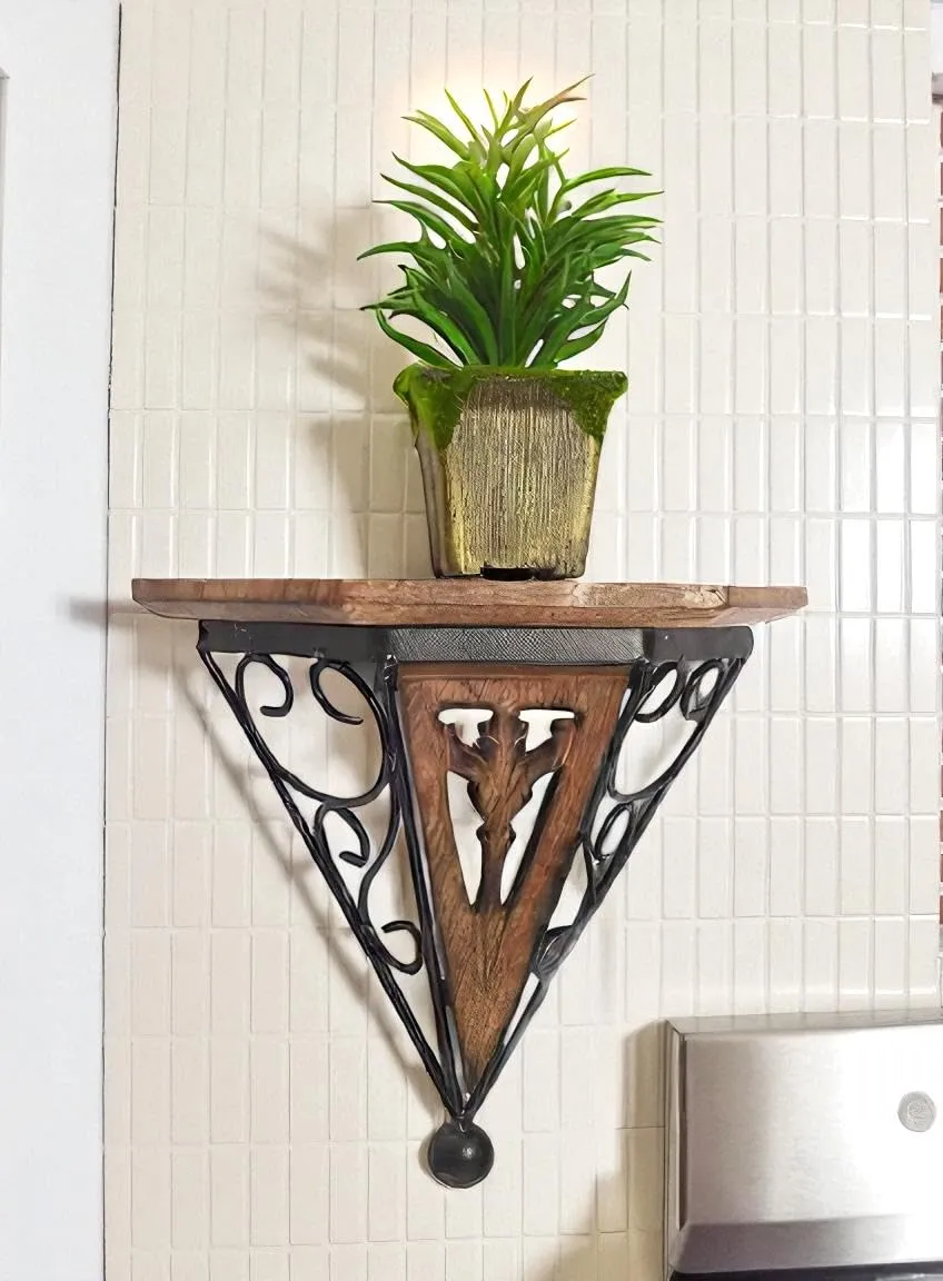 Wooden Iron Wall Shelf Brackets Heavy Duty Floating Shelf Support V Shape Brackets for Wall Mount Shelves Durable Wood Iron Shelf Holder for Home Storage Display Use