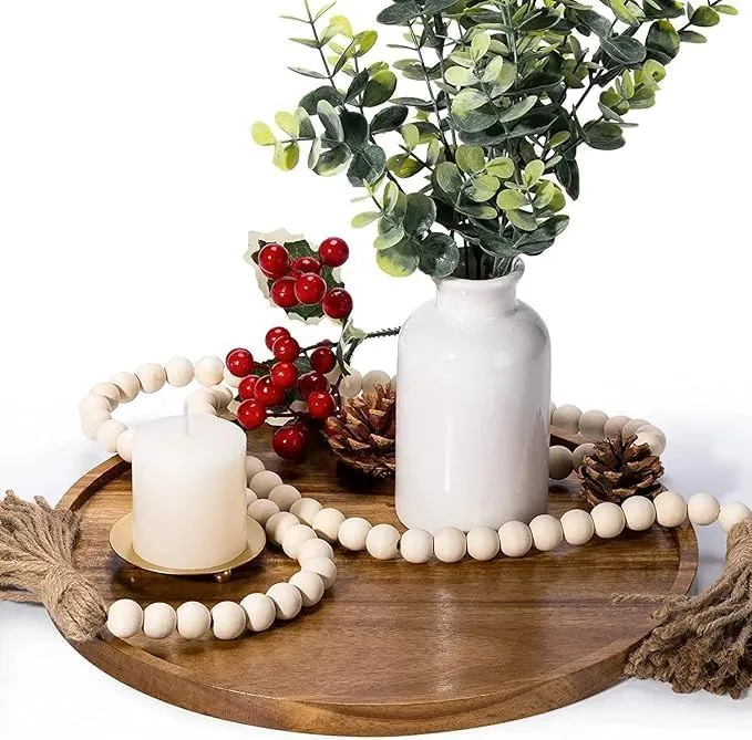  Natural Mango Wood Serving Tray Handmade Rustic Round Platter Eco Friendly Decorative Table Centerpiece Modern Wooden Display Board for Kitchen Dining and Living Room Décor