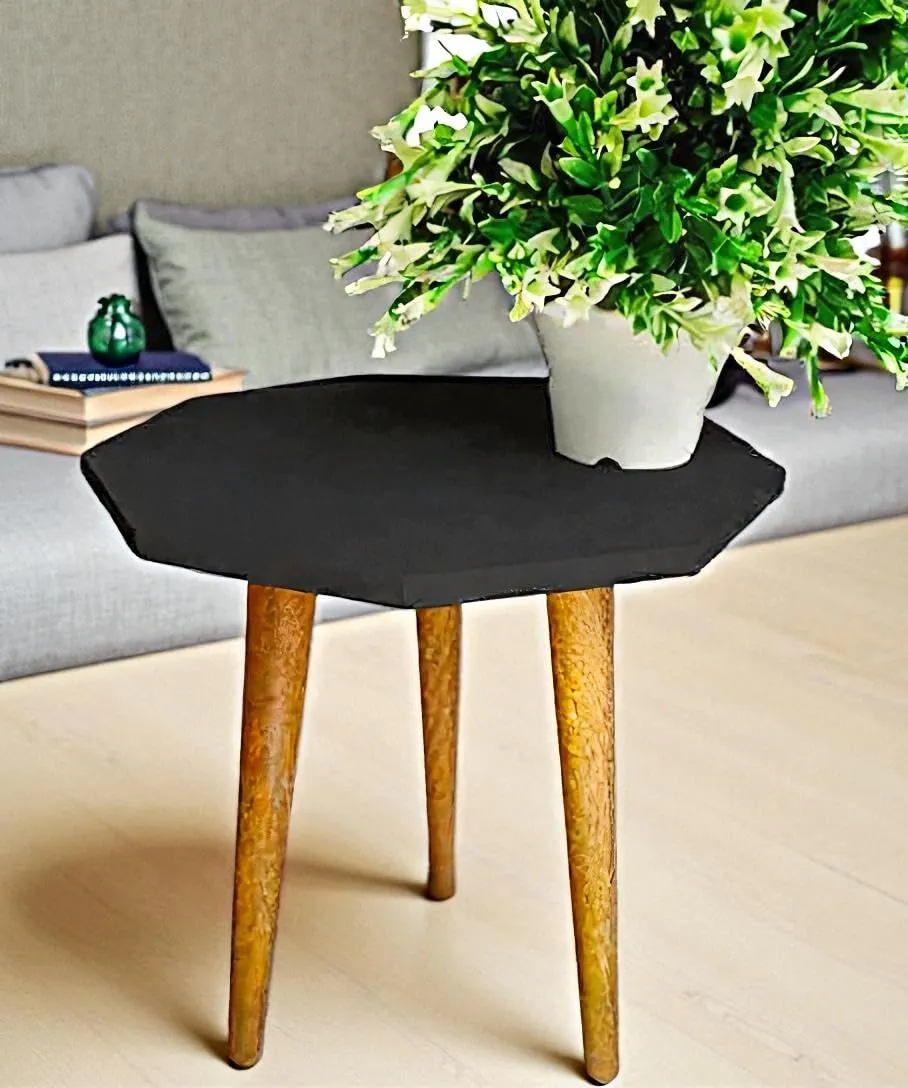 s Hexagonal Wooden Side Table Natural & Black Modern Accent Table for Living Room Bedroom or Office Sturdy Multifunctional Hexagon End Table