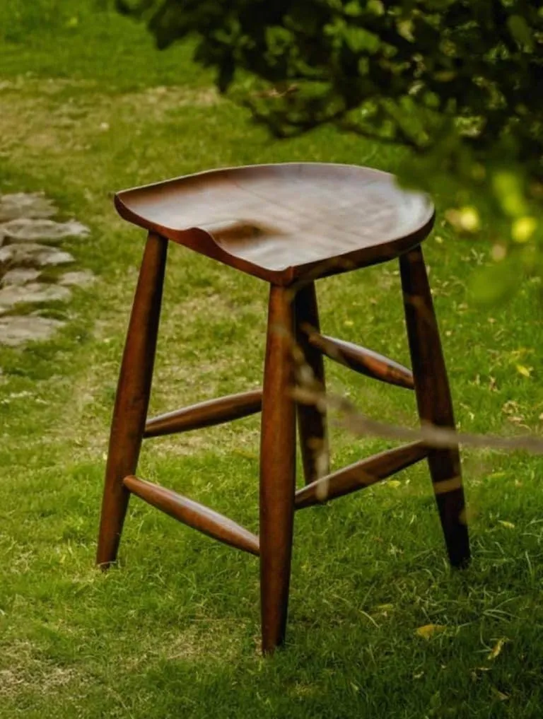 Wood Coffee Table Bar Stool Solid Wood Handcrafted Stool for Living Room Seating Side Table Use Durable Brown Wooden Furniture for Home Kitchen Cafe Compact Space Saving Design
