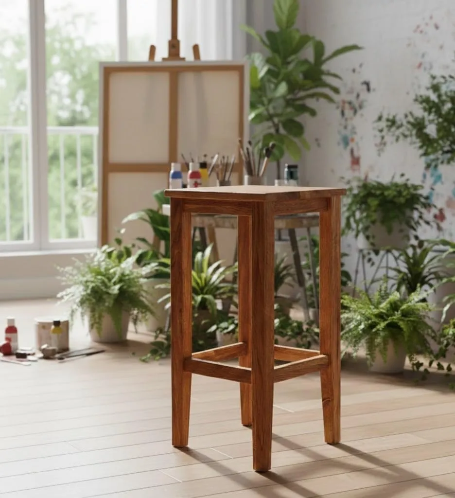 Wooden Bar Stool Tall Solid Wood Counter Stool for Kitchen Seating Durable Brown Wood Stool for Home Bar Counter Dining Use Strong Stable Design for Everyday Comfort and Long Use