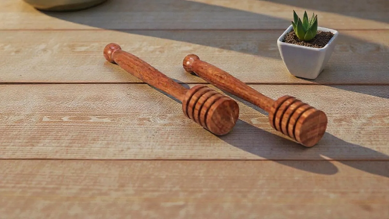 Wooden Honey Dipper Set of 2 Natural Wood Honey Drizzler Stick for Honey Serving Drizzling and Kitchen Use Durable Brown Wooden Honey Stick for Home Kitchen Tea Breakfast Use