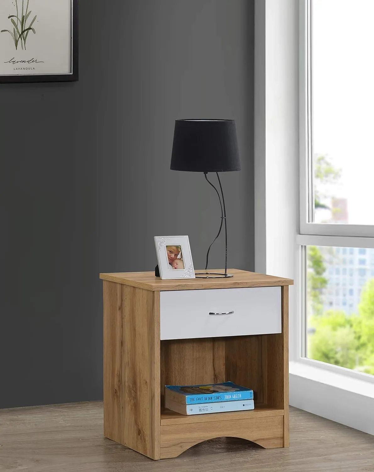Side Table with Drawer and Open Shelf Natural Mango Wood Bedside Table for Bedroom Storage Use Durable Wooden Night Stand with Drawer Shelf Design Natural White Finish Home Use