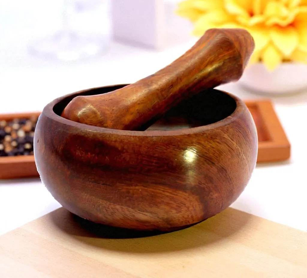 The wooden tone Wooden Okhli Musal Set Traditional Mortar Pestle Solid Wood Spice Grinder