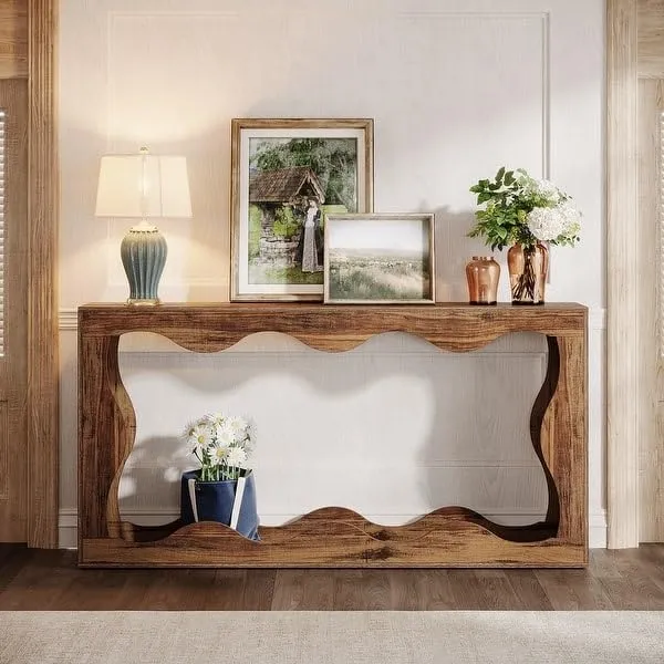Wooden console table for living room use durable wood material entry table for home furniture display table for hallway and sofa back compact design for storage and daily use