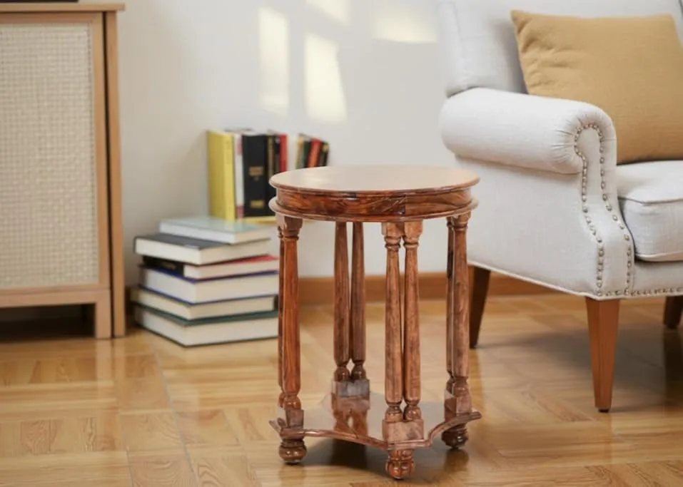 The wooden tone Sheesham Wood Stool Brown Wooden Side Stool Accent Table for Home