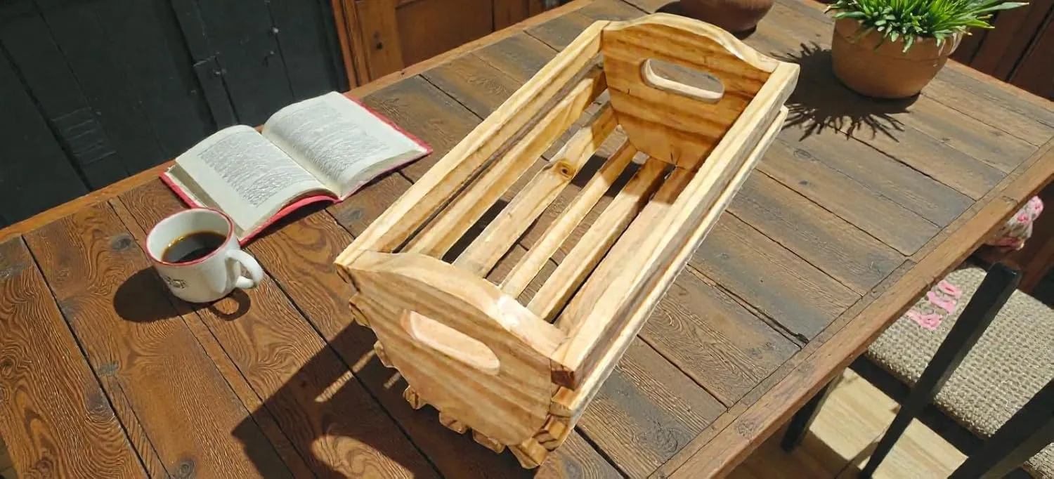 The wooden tone Fruit Basket Bowl Wooden Storage Crate for Kitchen Countertop Use