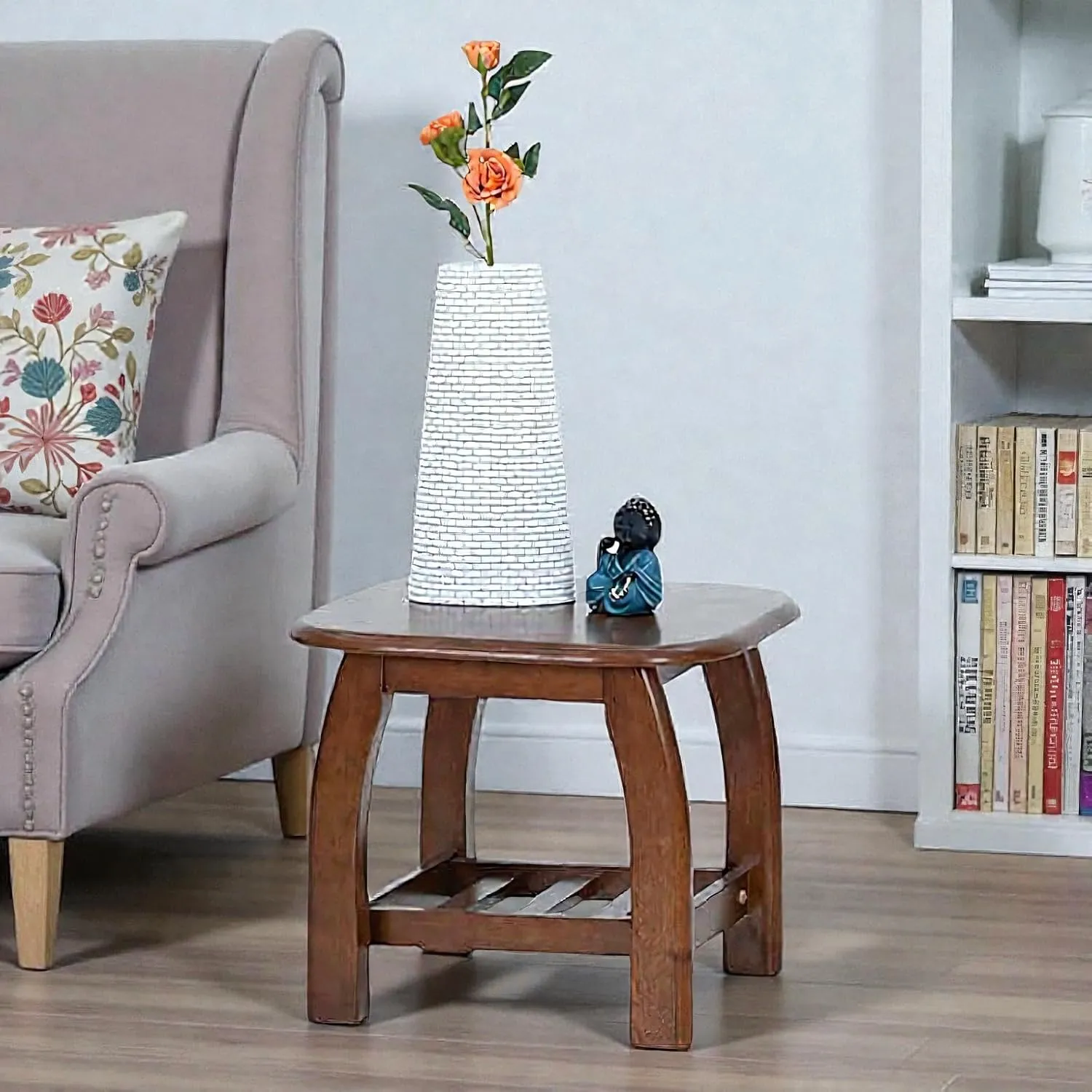 The wooden tone Brown Wooden Living Room Stool Multipurpose Bedside Seat