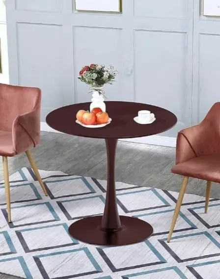 The wooden tone Brown Wooden Round Tea Table Solid Mango Wood MDF Center Table