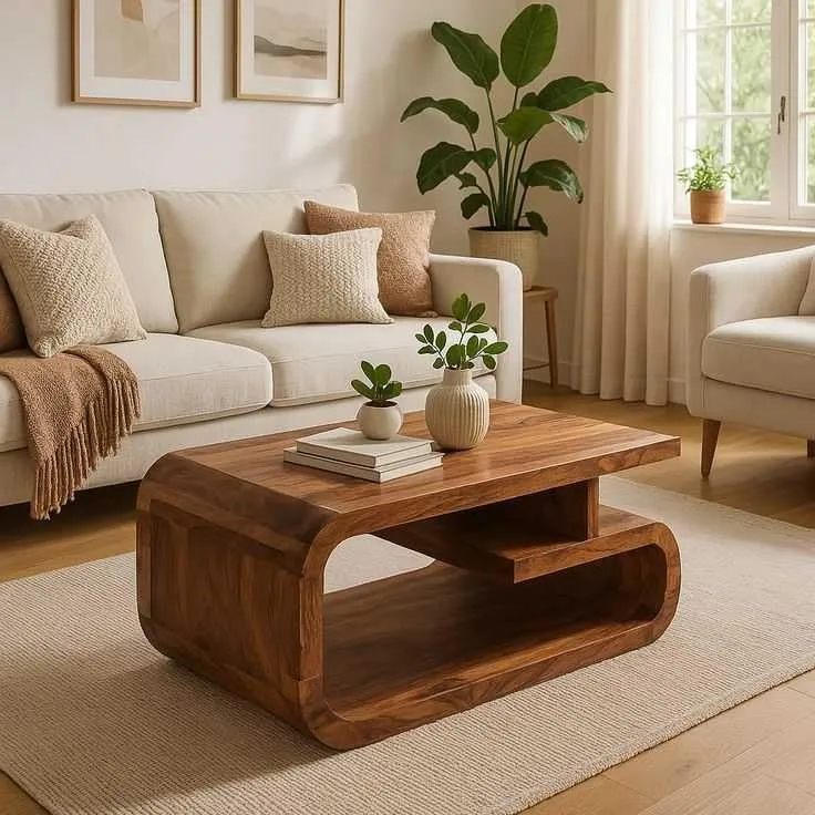 The wooden tone Coffee Table for Living Room Solid Wooden Center Table for Home Use Durable Wood Furniture Brown Finish Strong Stable Design for Daily Use