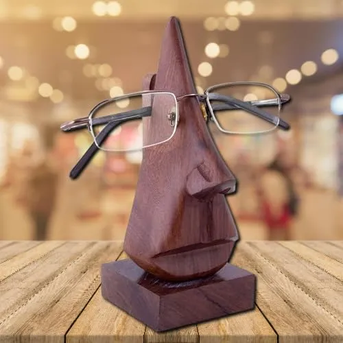 The wooden tone  Wooden Nose-Shaped Eyeglass Holder Stand Natural Wood Desk Organizer for Glasses, Sunglasses, and Accessories Unique Handcrafted Display for Home, Office, or Gift