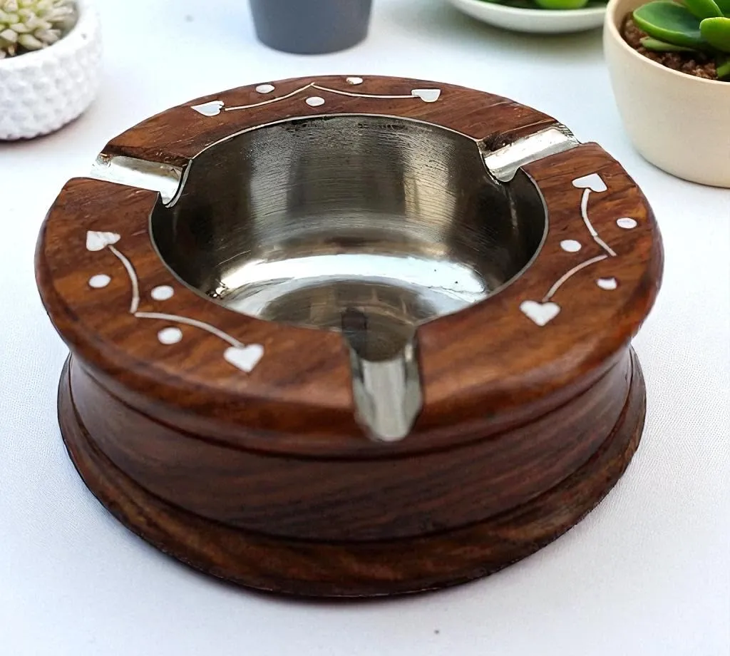 The wooden tone Natural Wooden & Stainless Steel Ash Tray Durable Eco-Friendly Indoor & Outdoor Cigarette Ash Holder, Stylish Tabletop Smokers Accessory for Home, Patio, Bar, and Office