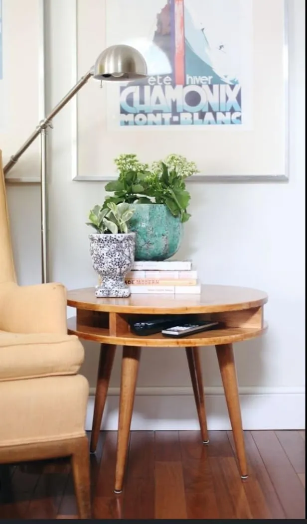 The wooden tone side table for modern living room use made from natural wood