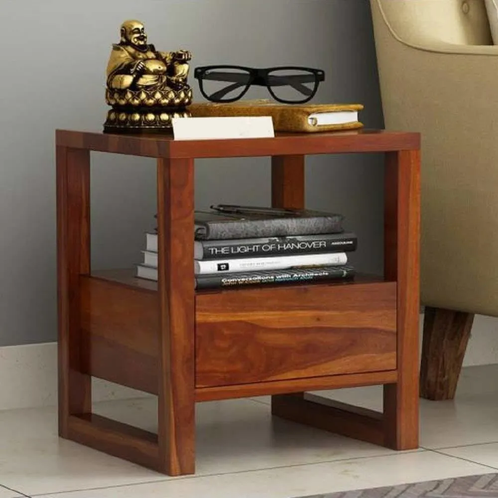 The wooden tone bedside table for bedroom storage use made from sheesham wood