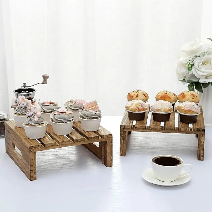 The wooden tone Wooden Riser Stand for cake display and food serving made of natural wood