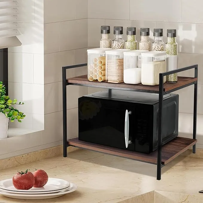 The wooden tone Rustic Wooden Bookcase and Oven Rack for kitchen storage and home organization made of wood and iron