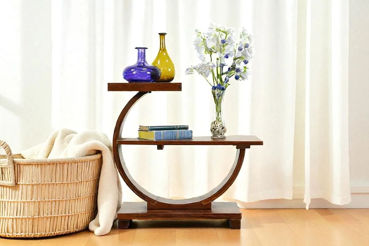 The wooden tone C Shape Side Table for living room use and sofa convenience made of solid wood