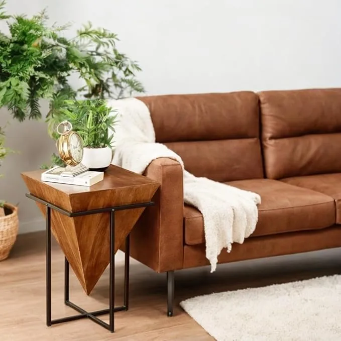 The wooden tone Solid Wood Table for living room use with iron frame handcrafted furniture made of wood and iron