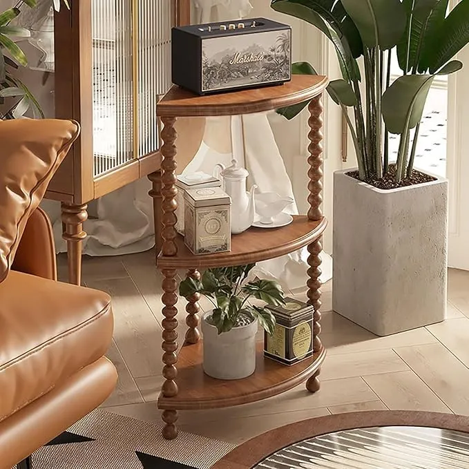 The wooden tone Mango Wood Corner Shelf for living room storage and display made of solid wood