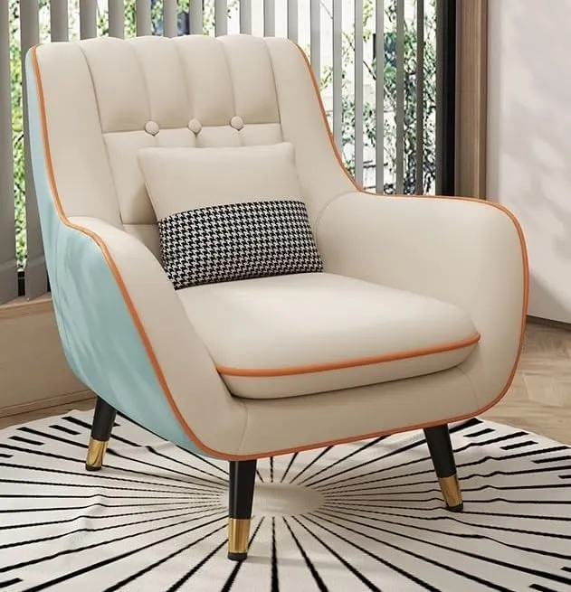 The wooden tone One Seater Sofa Chair for living room comfort and seating made of mango wood and cushion