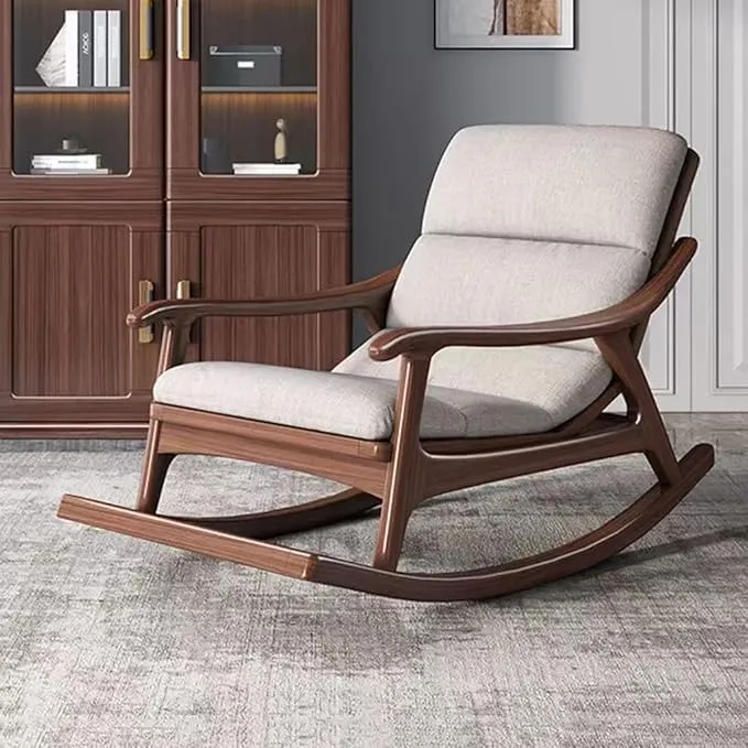 The wooden tone Rocking Chair for living room relaxing seating made of mango wood and cushion