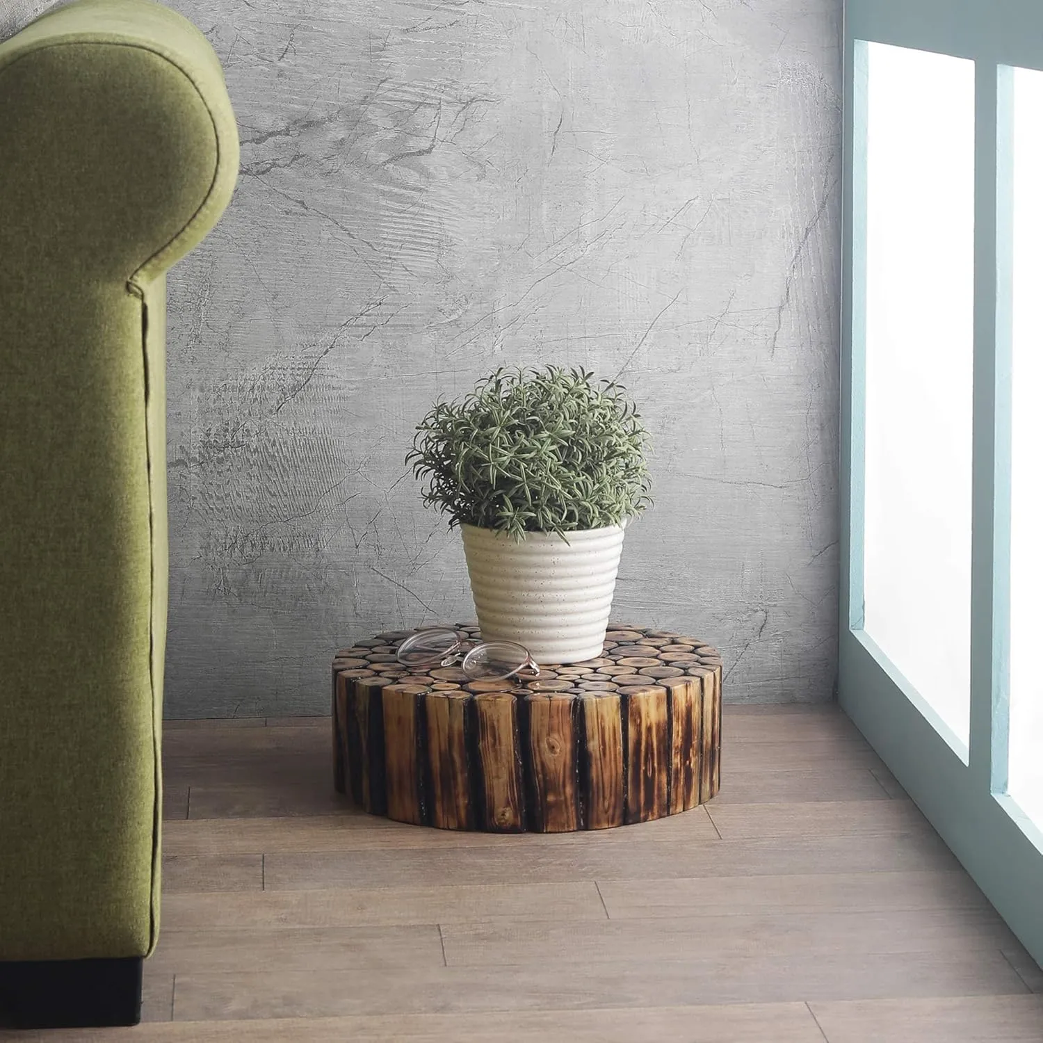 The wooden tone Natural Brown Wooden Planter Stand for Indoor and Outdoor Plants Round Wooden Plant Holder Decorative Flower Pot Stand Rustic Plant Display Table for Living Room 