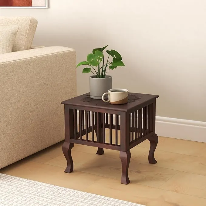 The wooden tone Modern Brown Mango Wood Bedside Stool – Handcrafted Wooden Sofa Side Accent Table for Living Room Bedroom Home Decor