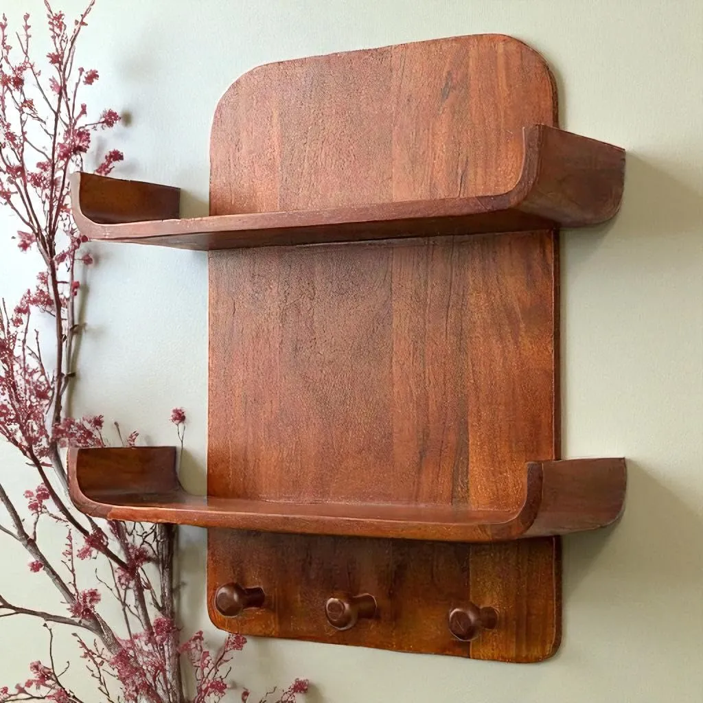 The wooden tone wall shelf floating mounted storage rack for home organization use made with wood offers stylish display solution