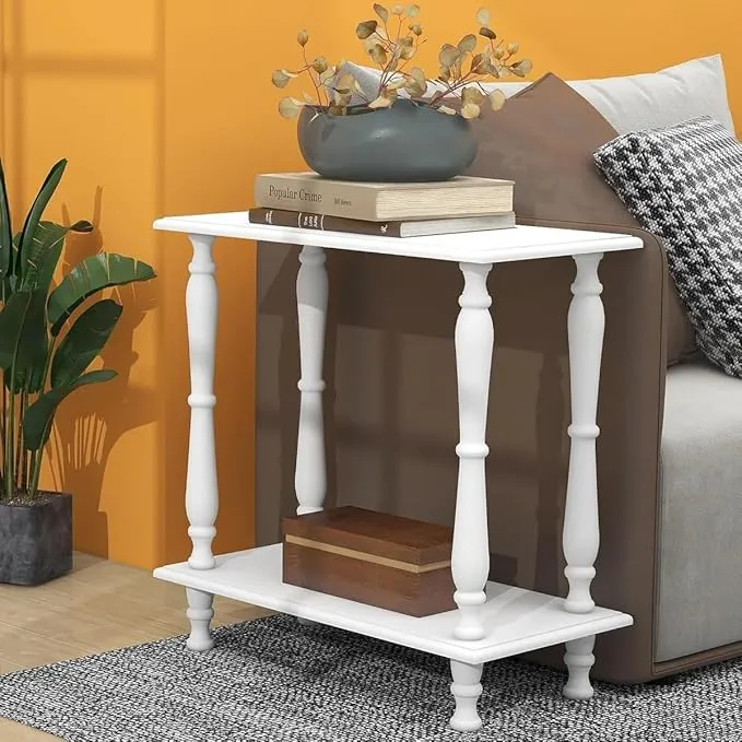  The wooden tone  White Foldable Coffee Table with Two Storage Shelves Mango Wood and MDF Living Room Sofa Side Table Compact White Wooden Center Table for Home Living Room Bedroom Small Spaces