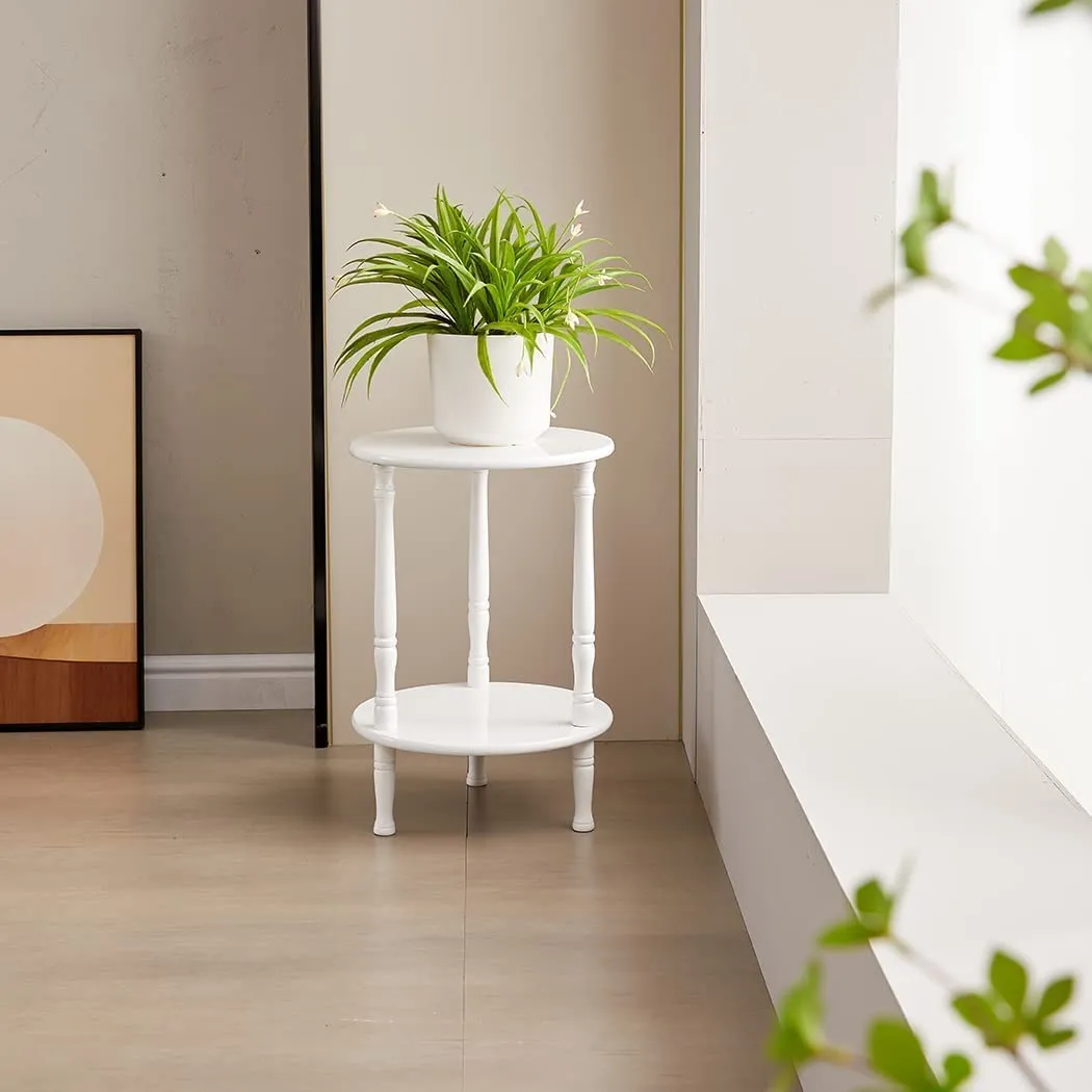The wooden tone  White Wooden MDF Foldable Round Coffee Table Natural Finish Two Tier Side Accent Table for Living Room Bedroom Balcony Small Space Furniture