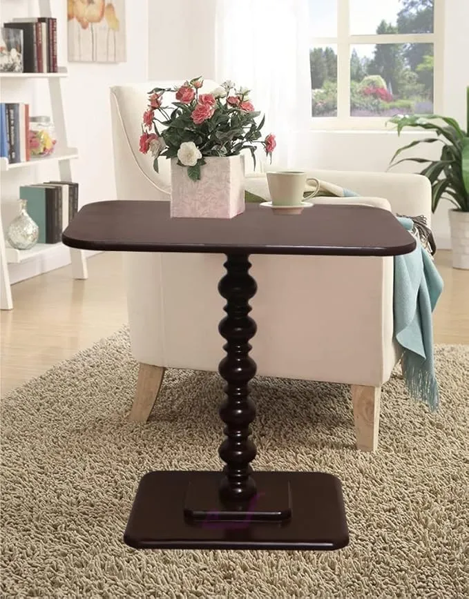 The wooden tone Wooden Coffee Table Brown Modern MDF End Table with One Pillar Design Sturdy Living Room Side Table Home Decor Accent Furniture